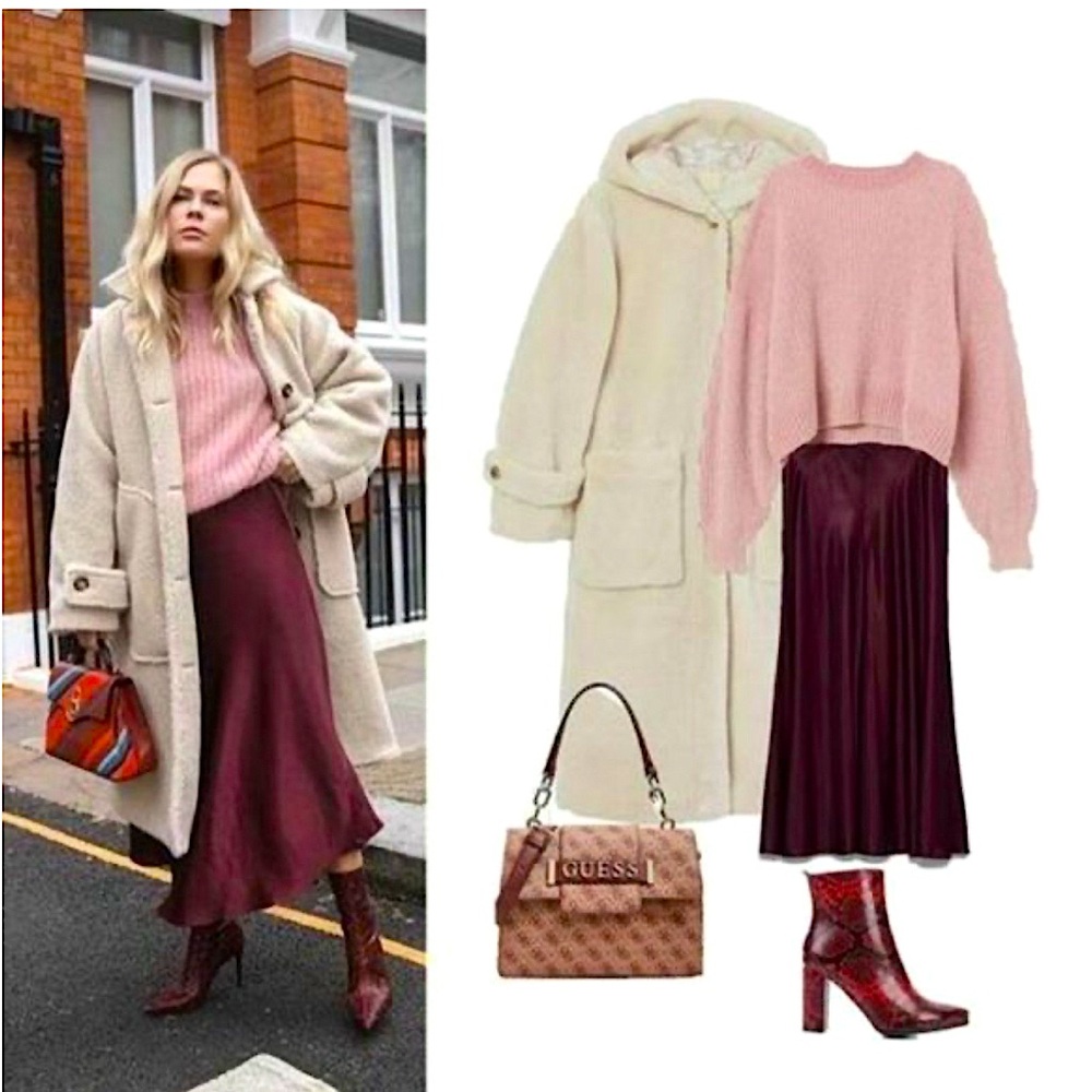 ZARA Burgundy Satin Skirt